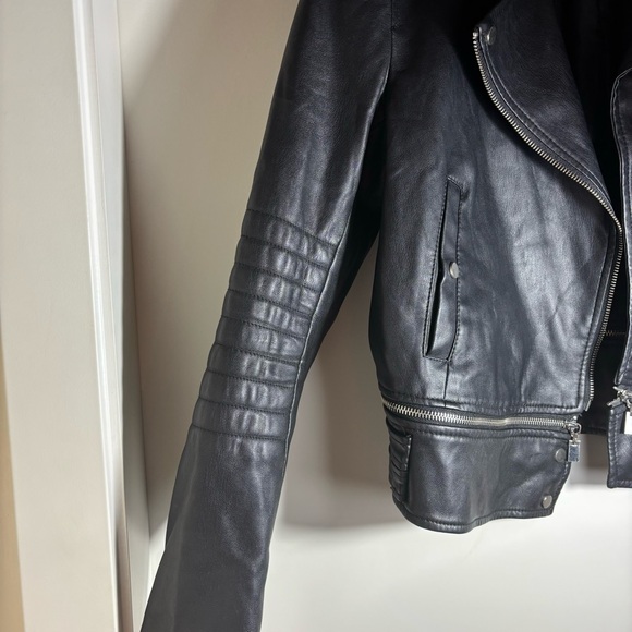 Zara Vegan Leather Moto Biker Jacket Black - Picture 5 of 7